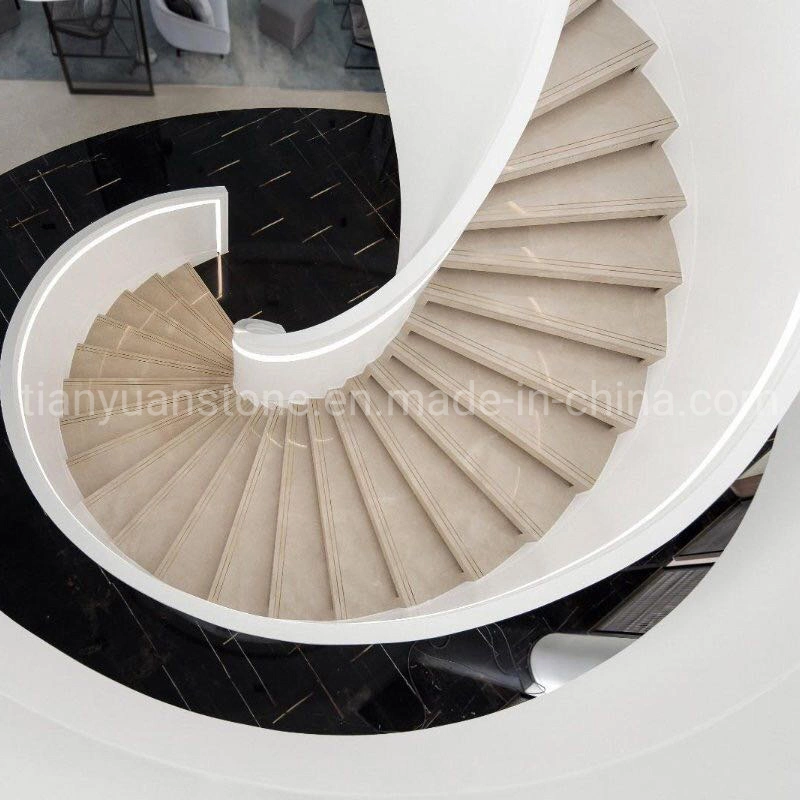 Spiral Stair Natural Stone White Anti-Slip Marble Tiles Customized Size Marble White L Shape Step