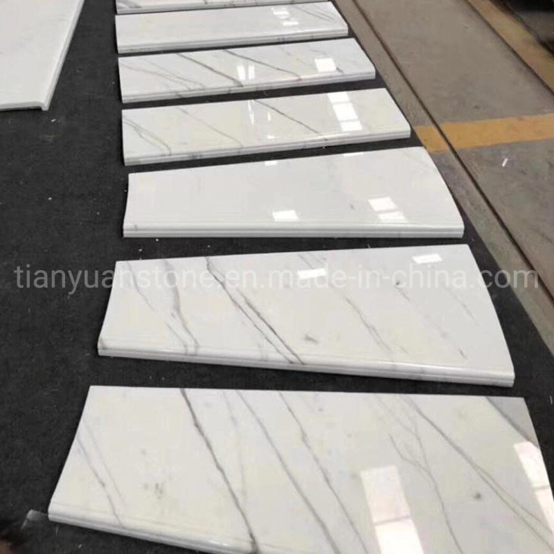 Spiral Stair Natural Stone White Anti-Slip Marble Tiles Customized Size Marble White L Shape Step